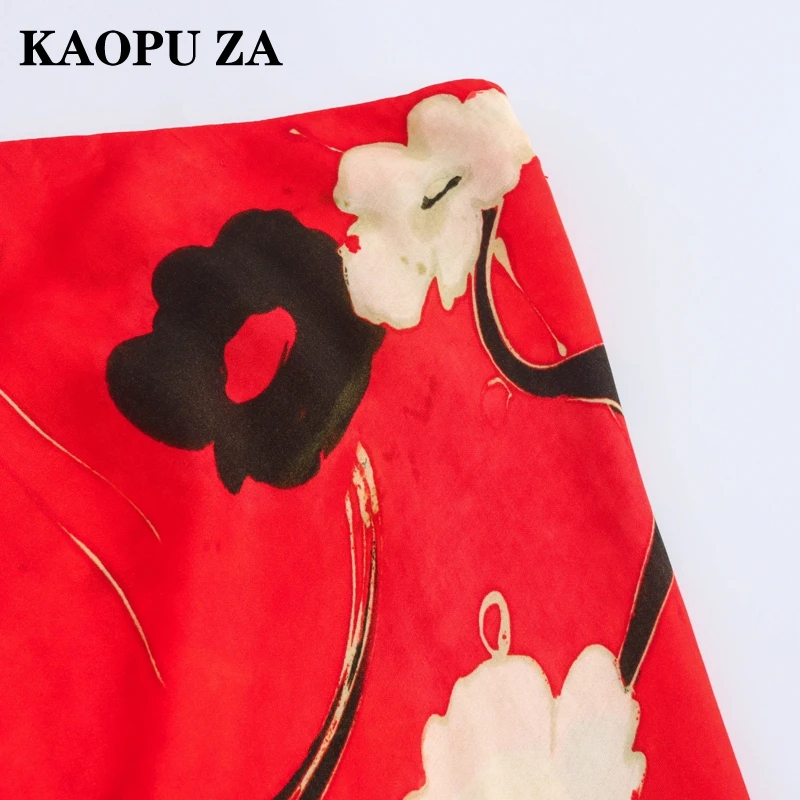 KAOPU-Falda Midi plisada de satén para mujer, falda larga de cintura alta con estampado elegante, ropa de fiesta a la moda drapeada, novedad de