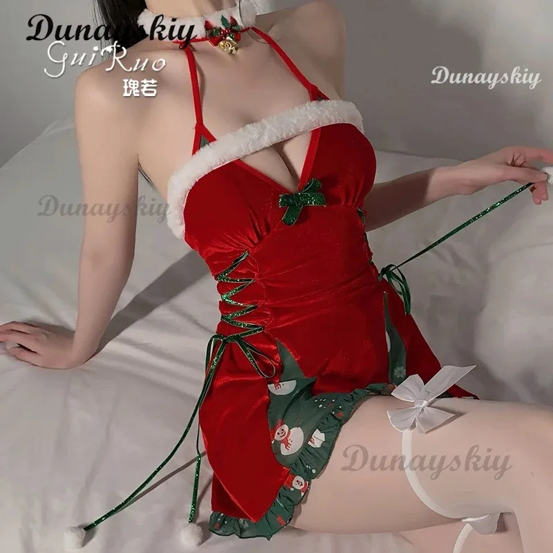 

Women sexy Christmas dress girls hot red velvet lingerie Blackless erotic badydoll adult erotic costume midnight underwear cospl
