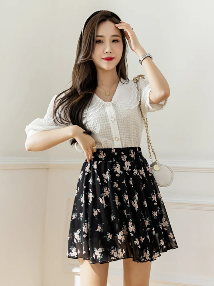 

Female Skirts Floral Chiffon Women's Skirt Chubby Korean Fashion Clothing Sales Cheap Y2k Vintage Luxury Elegant A Line New in V