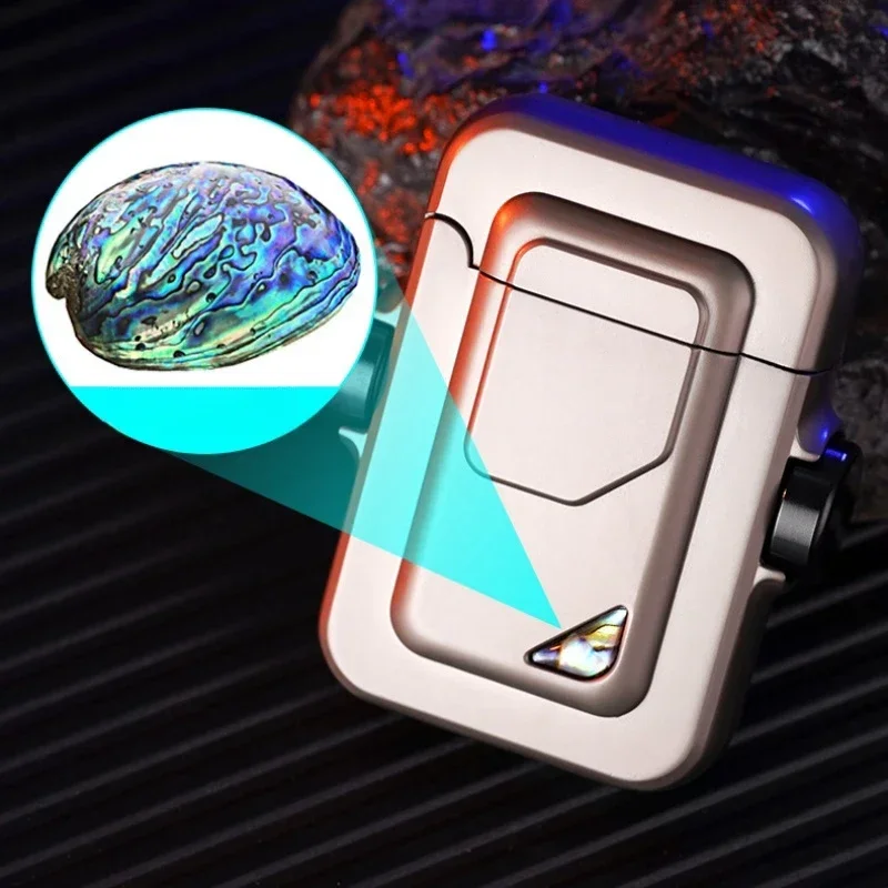 2024 Metal Mecha Gyro Windproof Red Flame Gas Lighter Natural Shell Decoration Roller Electronic Ignition Cigar Lighters Smoking