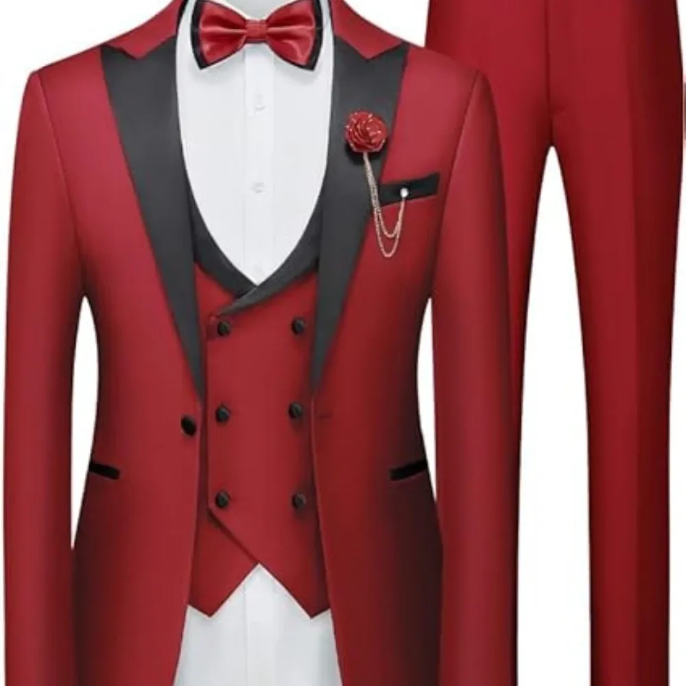 Setelan Jas Formal Pria Warna Solid dengan Kerah Besar, Jaket Slim Fit Berkualitas Tinggi untuk Kostum Panggung Pernikahan