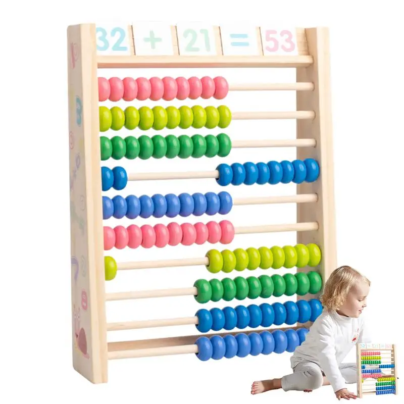 Wooden Arithmetic Board 10 Rows Colorful Wood Arithmetic Abacus Board Educational Counting Toys Primary School Supplies With 100