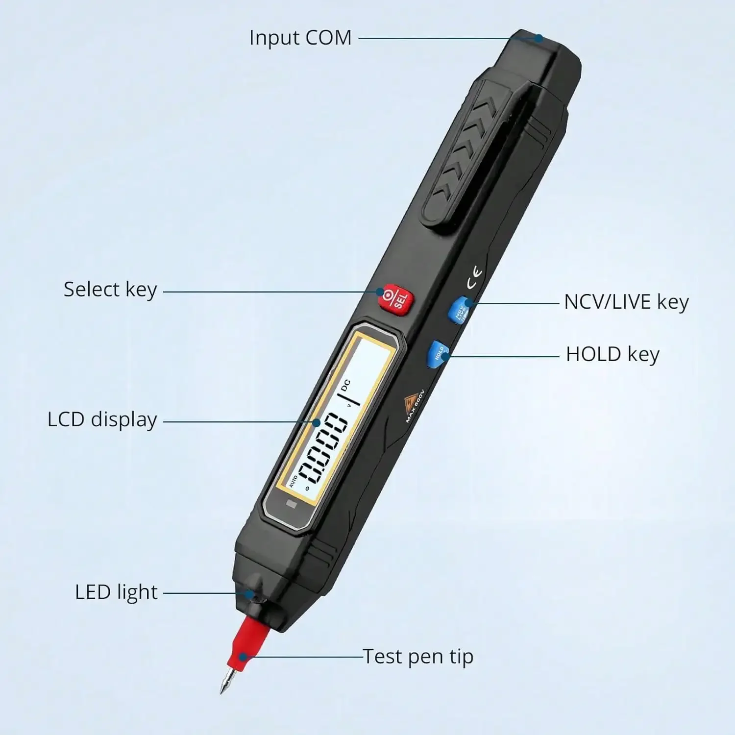 2 In 1 Digital Multimeter Pen Type Voltage Tester 6000 Counts Intelligent AC DC Voltage Detection Without Manual Shifting