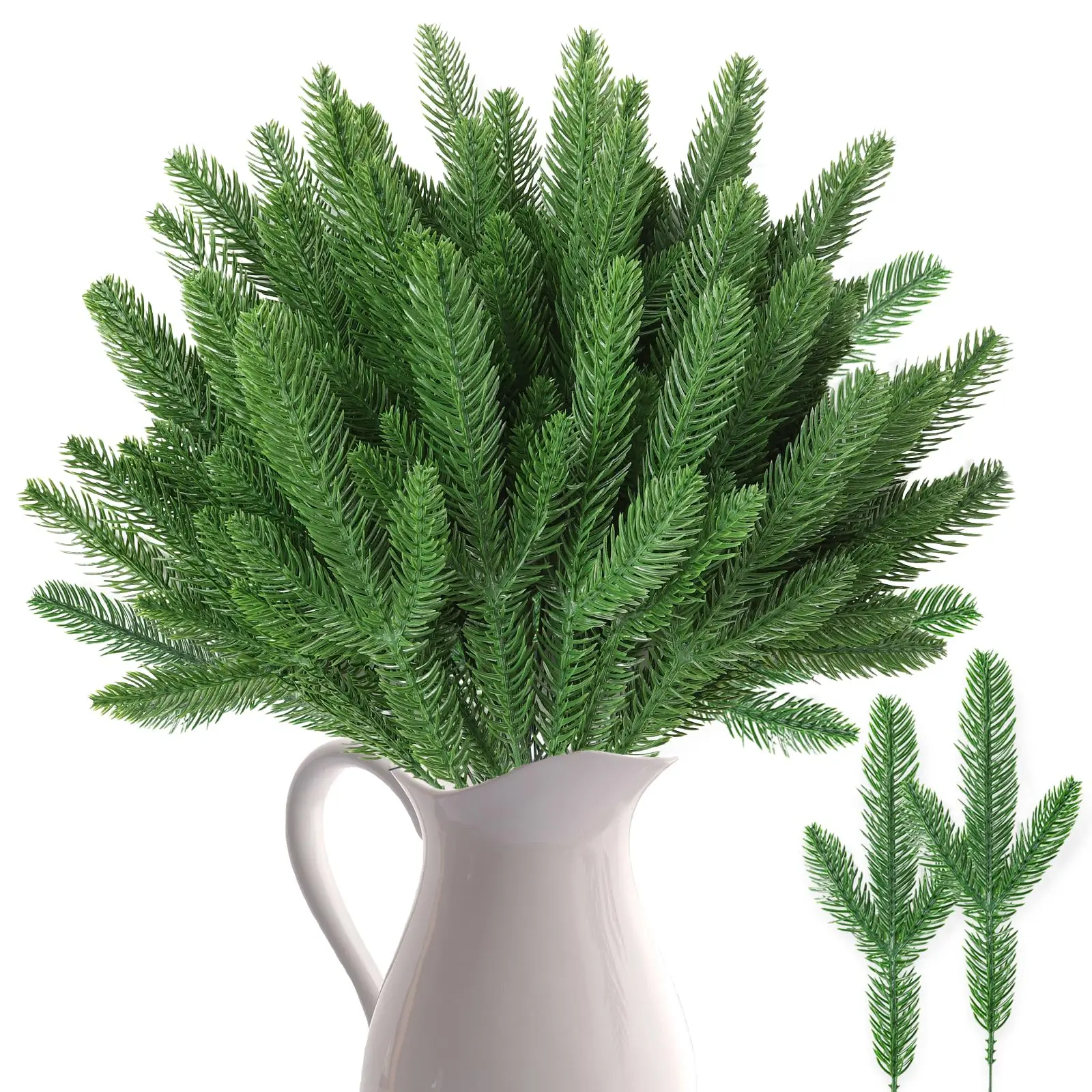 

50 PCS Artificial Pine Branches Christmas Faux Pine Greenery Stems Fake Cedar Pine Needles Picks Crafts Holiday Home Decoration