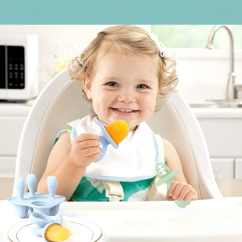 Silicone Ice Cream Stick Mold (with 4 Holes) Ice Cream Mold Ice Cream Container for Mini Foods DIY Silicone Mold Kitchen Gadgets