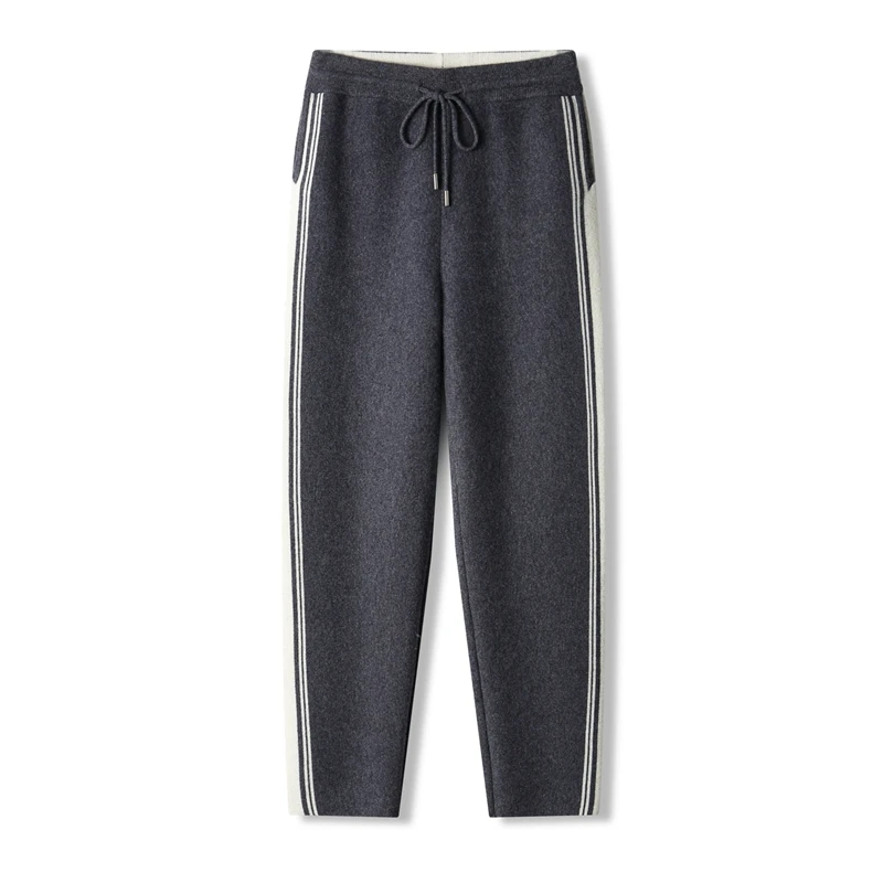 ANGEL Chic Men's 100% Wool Pants Autumn Winter Thick Warm Smart Casual Sport Trousers Elastic Waist Pants Basic Straight Pants