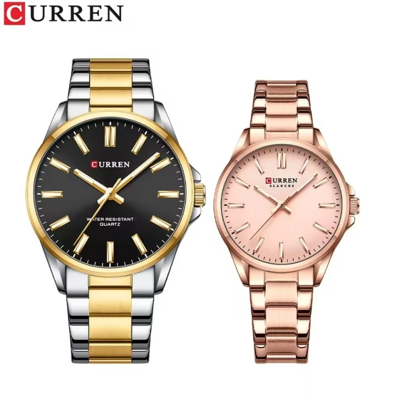 CURREN 9090 2025 New Product Couple Fashion Quartz Watch Round Dial Night Light Waterproof Stainless Steel Strap Exquisite Watch