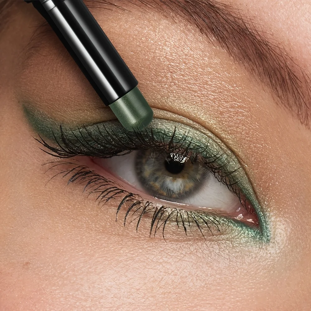 عصا ظلال عيون لامعة 2 في 1، مكياج ظلال عيون مقاوم للماء وعالي الصبغة، سهل الاستخدام.