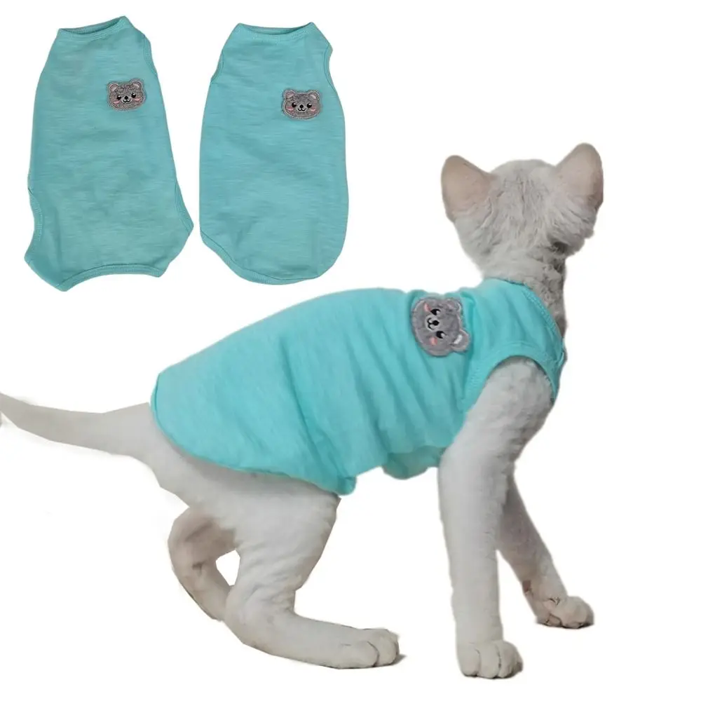 Breathable Sphynx Cat Clothes Sleeveless Four Legged Clothes Cotton Kitten Shirt Daily Wear Anti Licking Pets Round Collar Vest