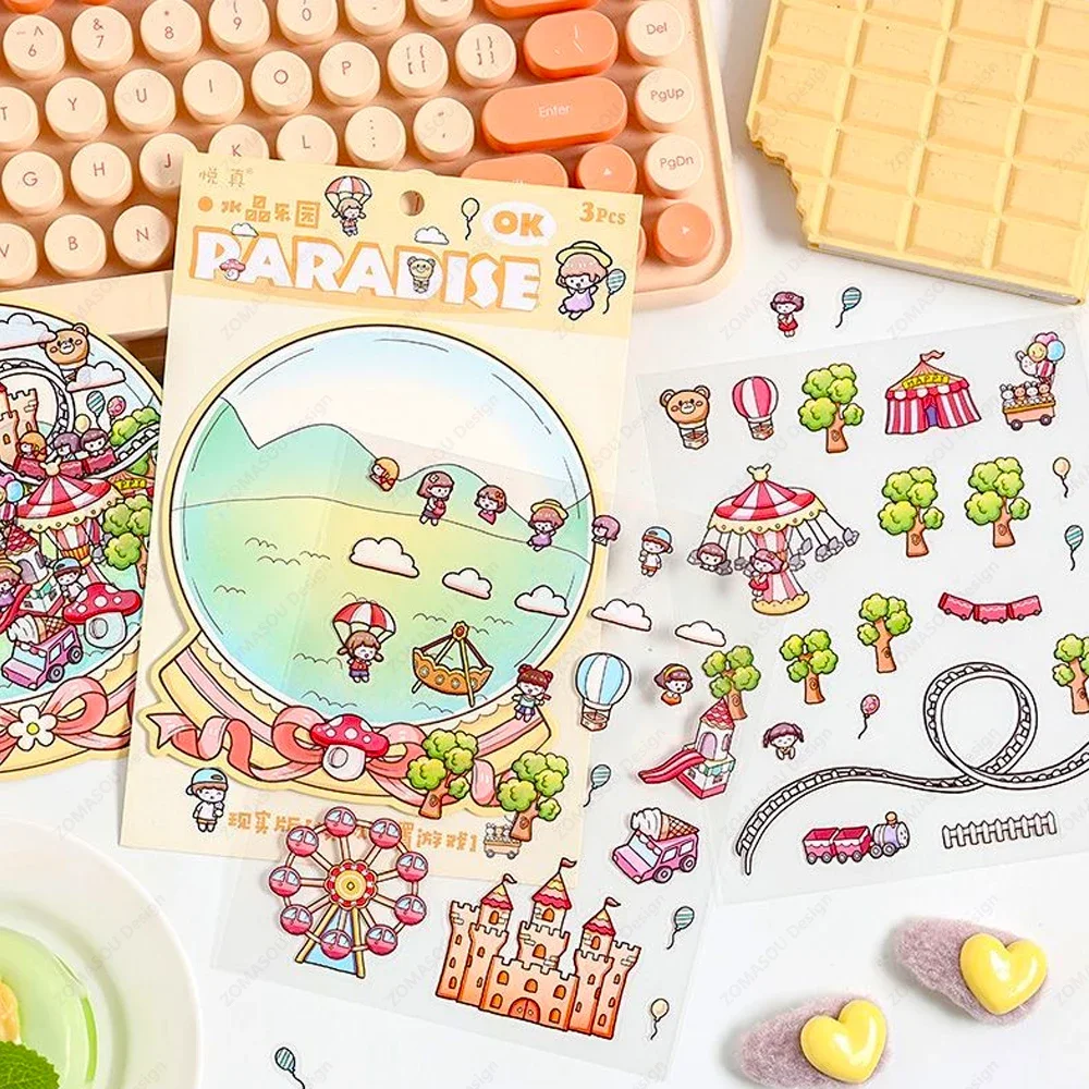 Dreamy Cartoon Water Bottle 3D DIY Landscape Sticker DIY Pocket Cabin Scene Stacking and Pasting Gift for Kid Child Student