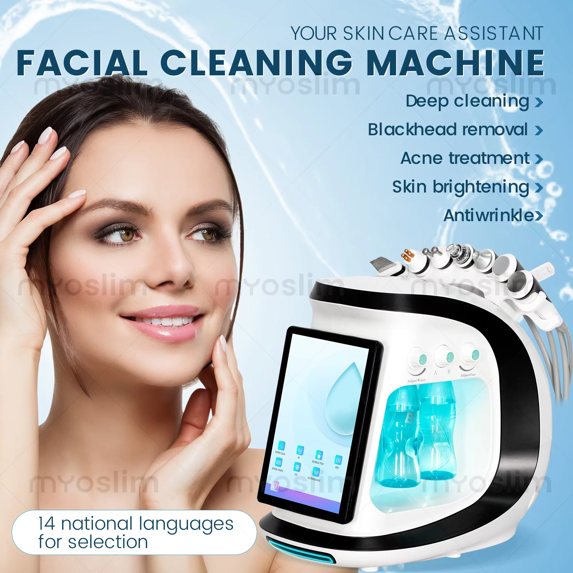 Smart Ice Blue Skin Management System - Small Bubble Hydrogen Oxygen Facial Instrument — Deep Cleansing, Skin Hydration