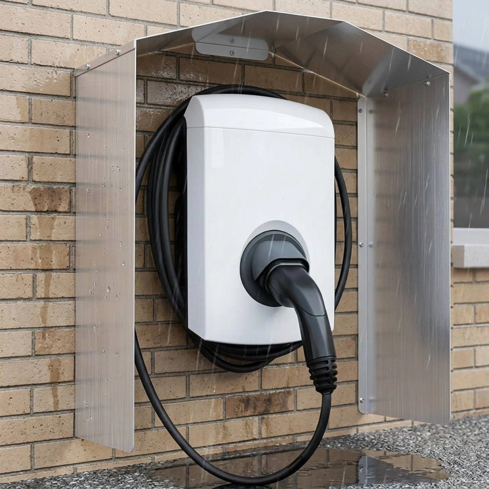 EV Charger Cover with Installation Kit Silver Brushed Charging Station Cover Weather Guard Rust-Proof Defensive Hood for Garage
