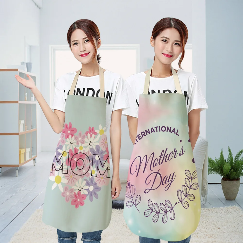 New Mother\'s Day Kitchen Apron Antifouling Cotton Linen women Chef Cooking Aprons Kitchen accessories 55x68cm