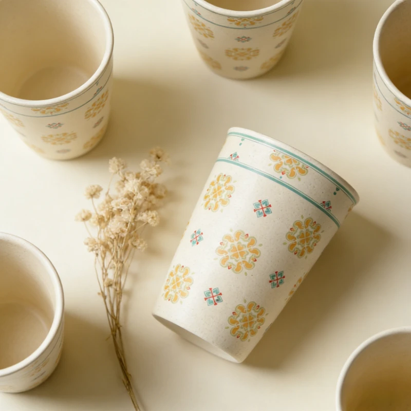 

New Chinese Style Beige Glaze Treasure Flower Pattern Coke Cup Portable Cup Ceramic Household Water Cups Home Office Daily Use