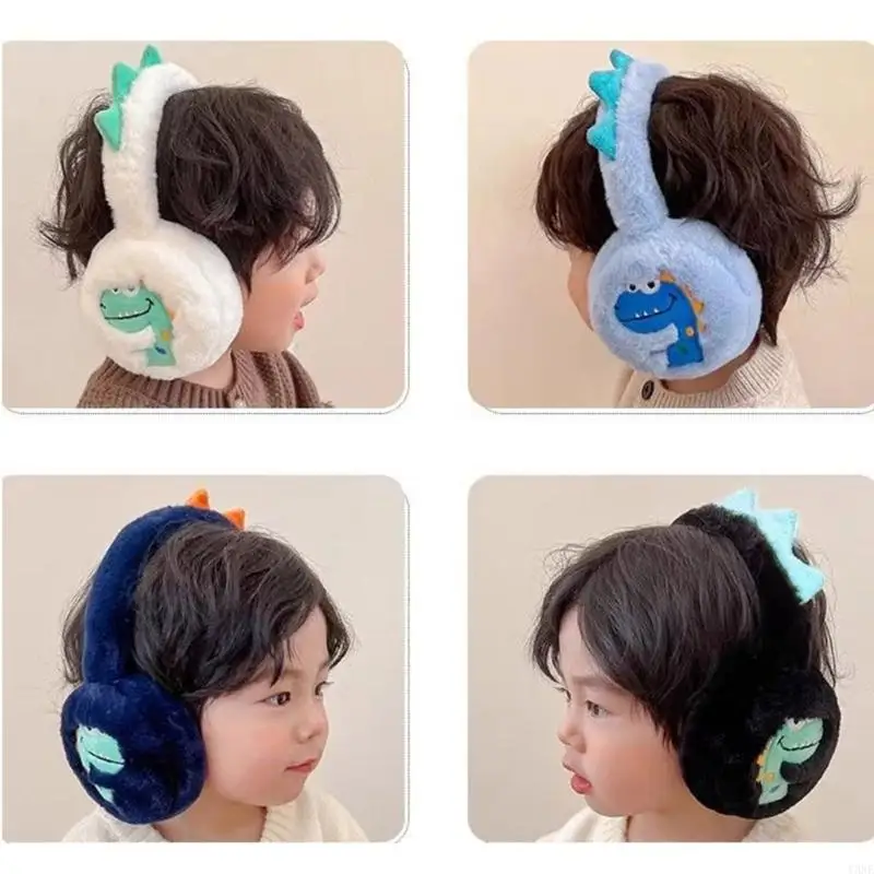 Y3NE – cache-oreilles en peluche pour filles garçons, couvre-oreilles dinosaure dessin animé, couvre-oreilles chauds