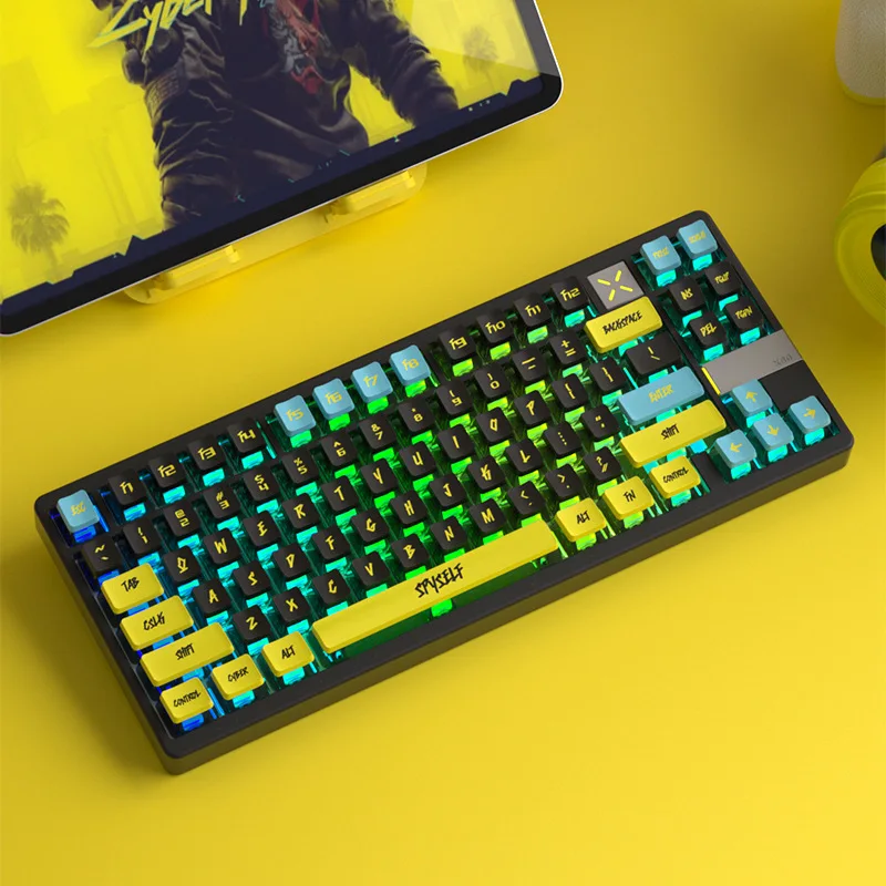 SPYSELF Cyberpunk Four-Sided Translucent Pudding Keycaps PBT Material Heat Sublimation