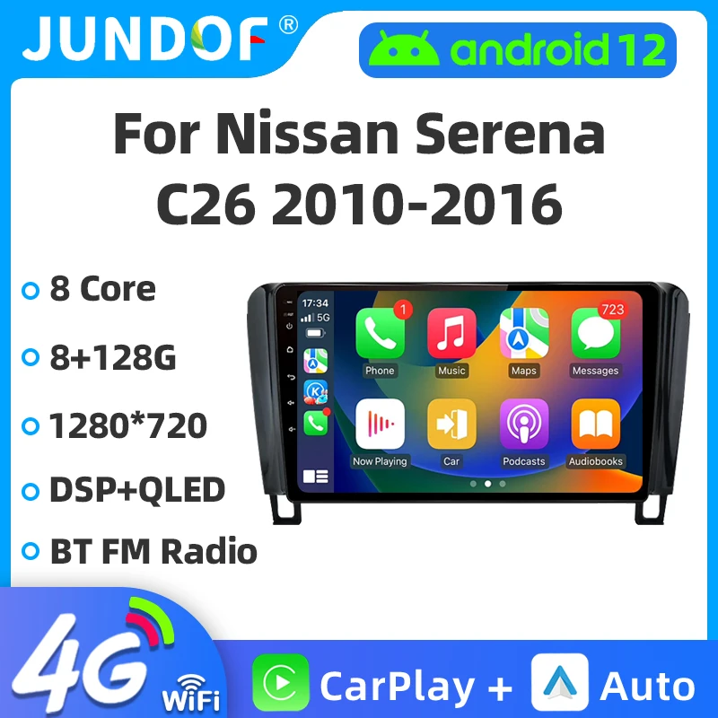 

Jundof AI Voice Wireless CarPlay Android Auto Radio for Nissan Serena C26 2010-2016 4G Car Multimedia GPS 2din autoradio