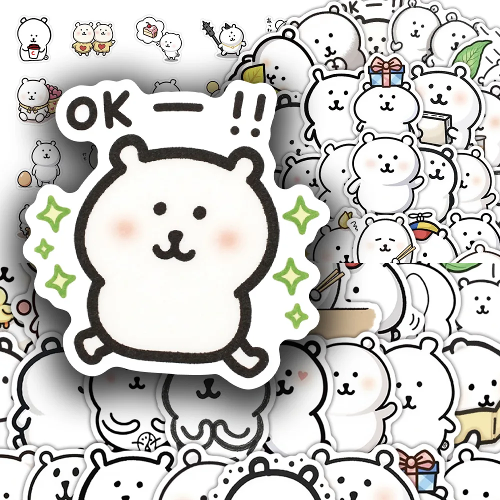 

10/63PCS Cartoon Little White Bear Stickers Anti-Involution Abstract Bear Graffiti Toy DIY Guitar Skateboard Waterproof Decals