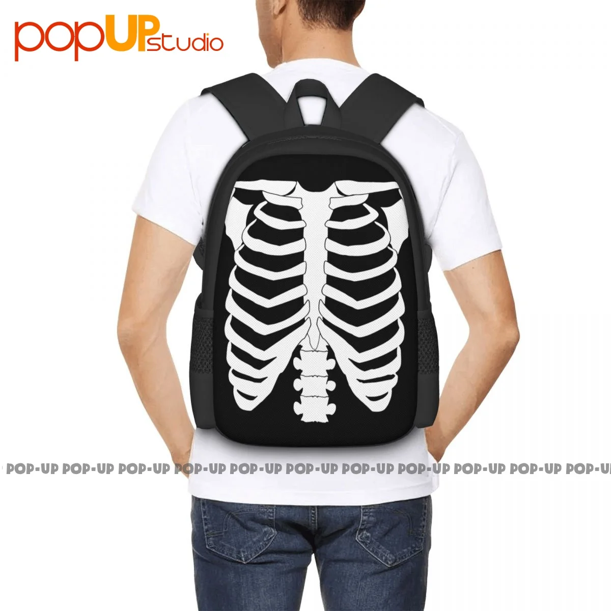 Bones Skeleton Rib Cage Punk Rock Metal Goth Backpack Large Capacity Travel Portable Eco Friendly Bags For Travel