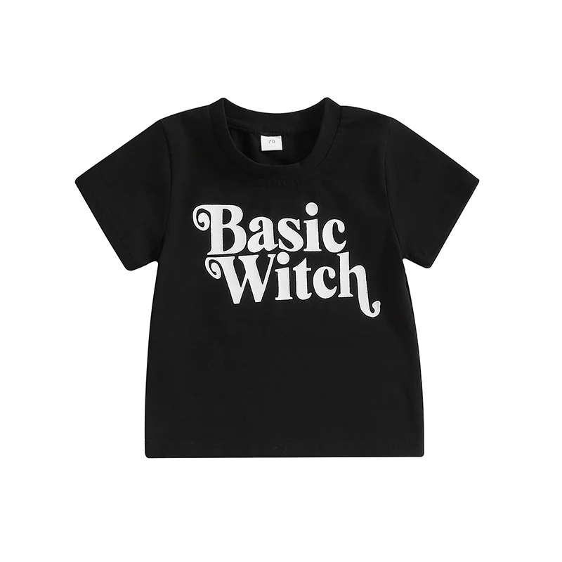 T-shirt d'Halloween à Manches Courtes et Col Rond pour Bébé Fille, à la Mode, avec Lettres Imprimées