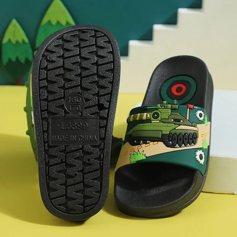 Summer Cartoon Tank Children\'s Slippers For Boys Girls Slippers Pvc Home Flip Flops Non-slip Big Kids Beach Sandals 3-14 Years