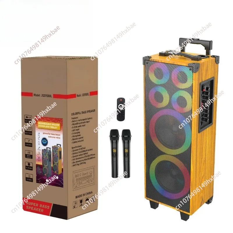 Double 8-inch Bluetooth stereo pluggable memory card with tweeter light wooden box outdoor indoor