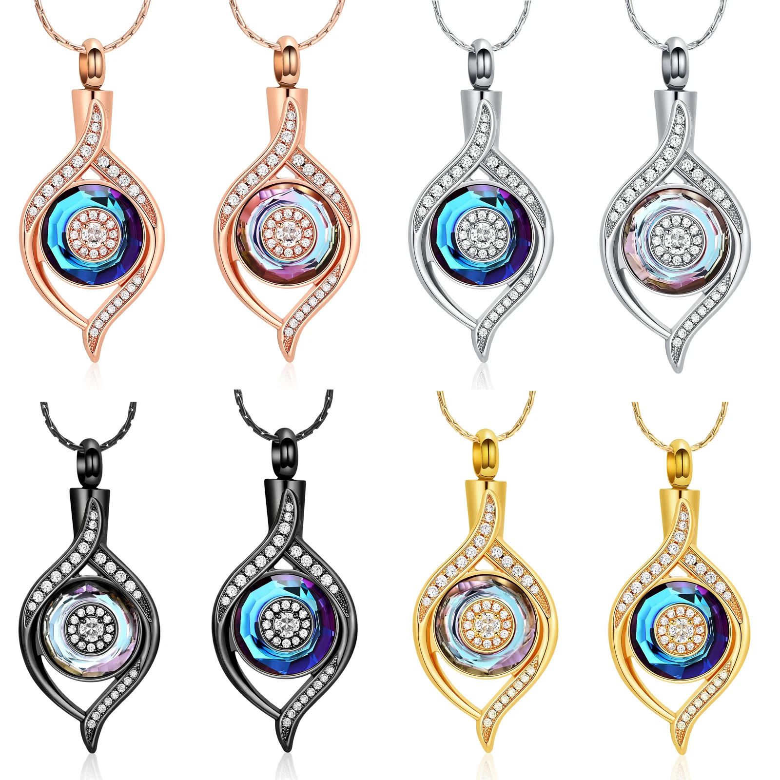 Eye Shape Crystal Cremation Urn Jewelry Necklace cremation Jewelry for Ashes Customizable Keepsake Pendant