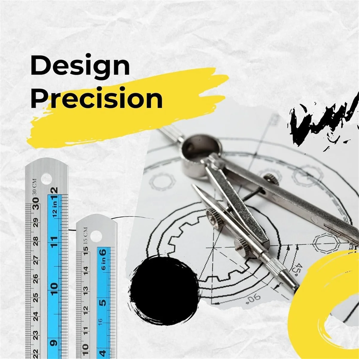 Hot New 12+6 Inch Metal Ruler Set-Straight Edge Ruler Has Both Imperial and Metric Measurements, Perfect for DIY Projects, Blue