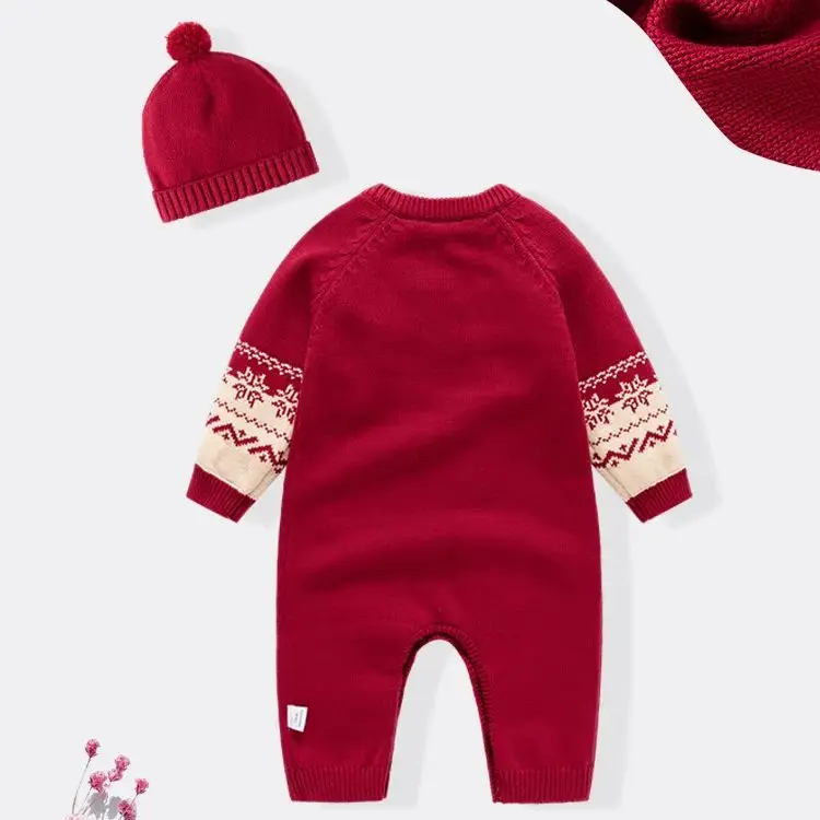 طفل أطفال عيد الميلاد تريكو ملابس طفل الخريف الشتاء الدافئة الأحمر رومبير مع قبعة للرضع حديثي الولادة Homewear بذلة عموما #2