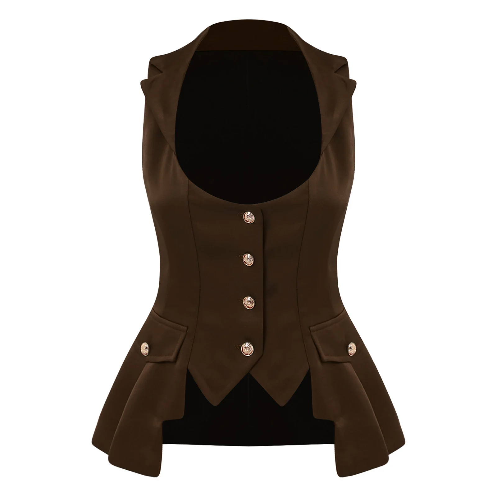 Women Victorian Satin Waistcoat Lapel Collar Buttons Gothic Steampunk Vest Top Halloween Medieval Renaissance Vampire Costume