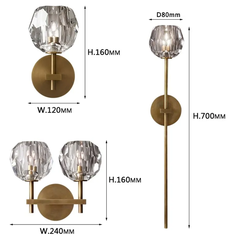 Modern Crystal Sconce Lamp G9 Wall Sconce Aisle Door Front Lights Sleeping Copper Wall Lights Bedside Lamp For Bedroom Fixtures