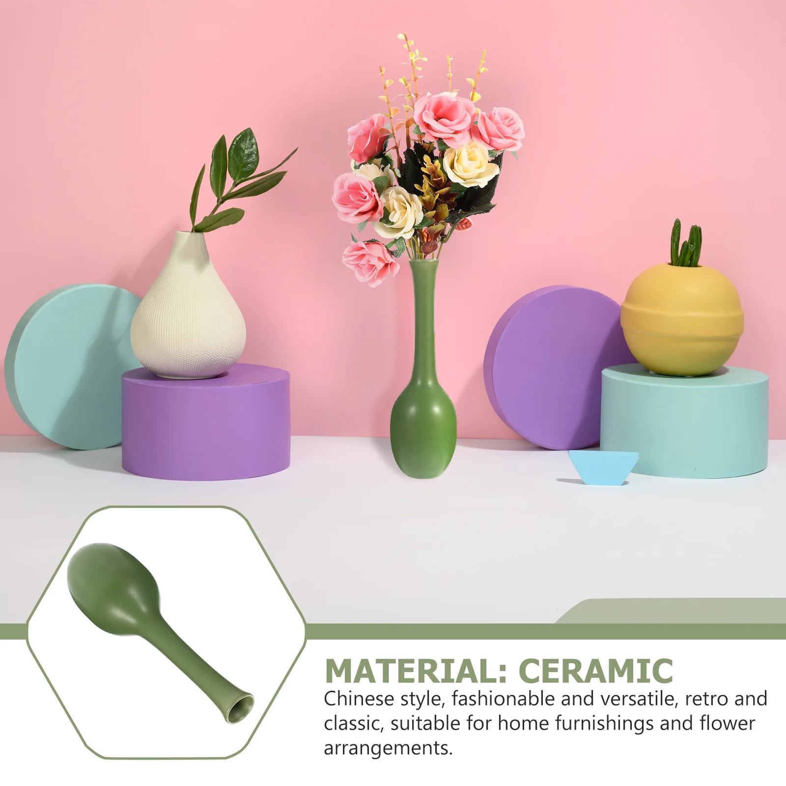

Ceramic Vase Chinese Style Smooth Mouth Thickened Bottom Flower Container Desktop Ornament for Home Hotel Decoration