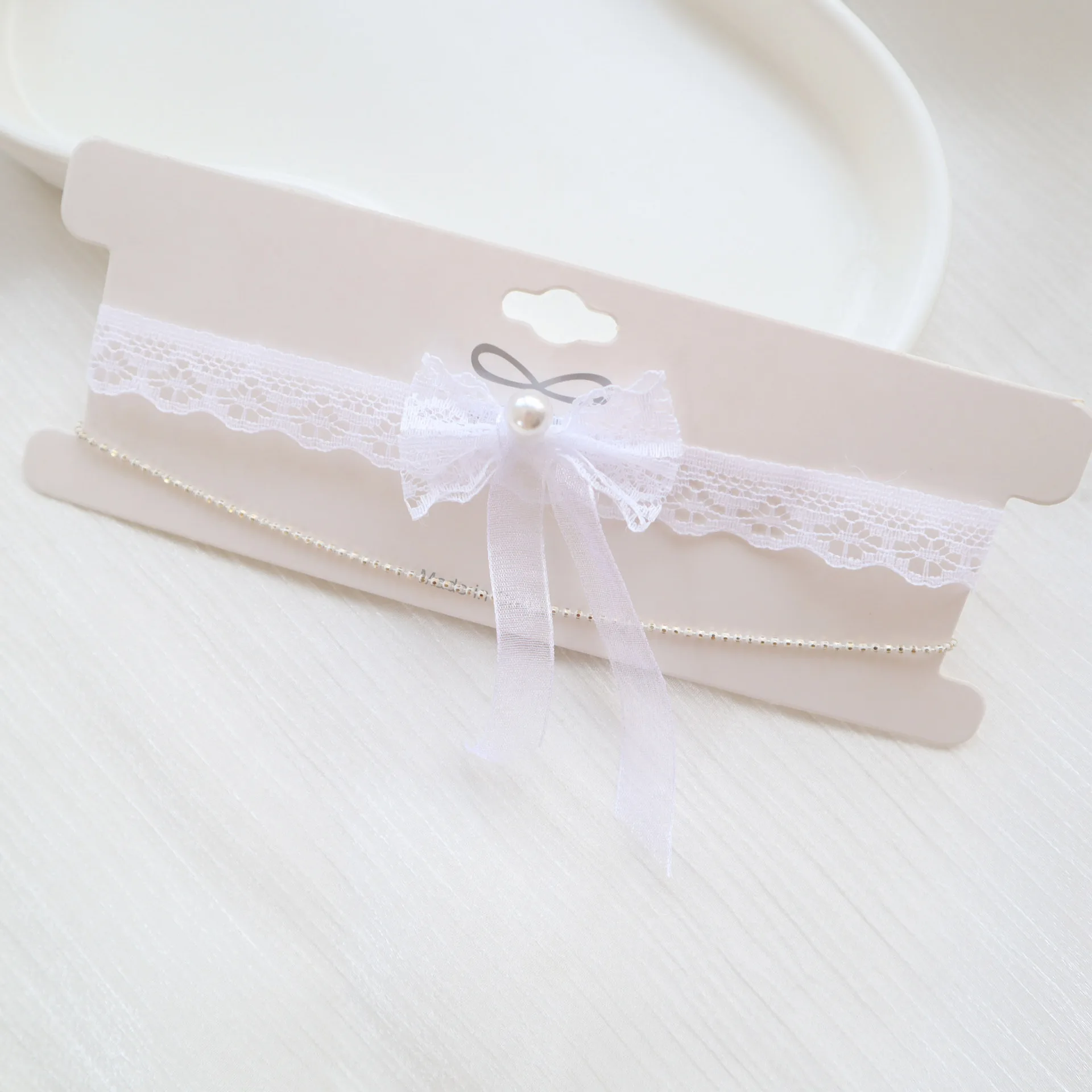 Choker Necklace White Lace Double Layer Pearl Bow Sweet Womens Elegant Jewelry Romantic Party Gift High Quality Durable