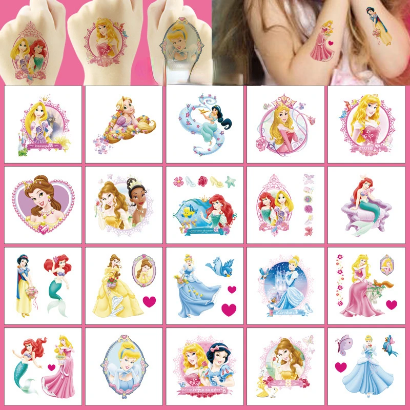 20Pcs Cartoon Snow White mermaid Tattoo Sticker Children's Reward Sticker Pack Cute Pikachu Laptop Skin Stickers