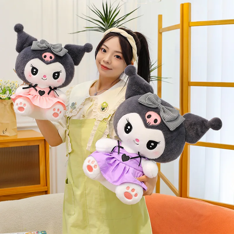 Sanrio Kawaii Kuromi Plush Toy Sweet Heart Cartoon Stuffed Doll in Lolita Dress Cute Devil Kuromi Stuffed Animal Pillow for Kids