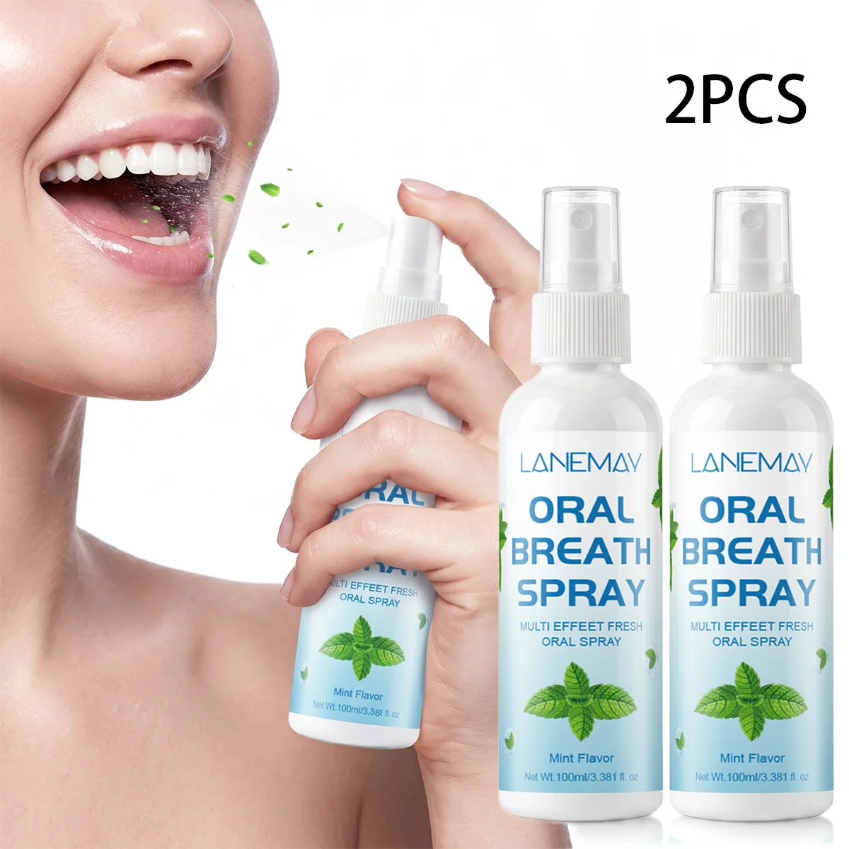 2PCS Oral Breath Spray – Mint Flavor with Salivary Enzymes, Instant Freshness & Daily Care for On-The-Go Confidence.
