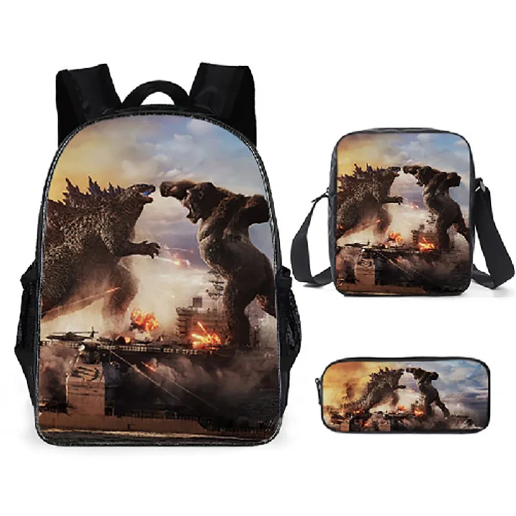 3pcs/set Godzilla X Kong : The New Empire  Children School Bag Backpack Pen Bag Shoulder Bag Anime Knapsack Learning Supplies