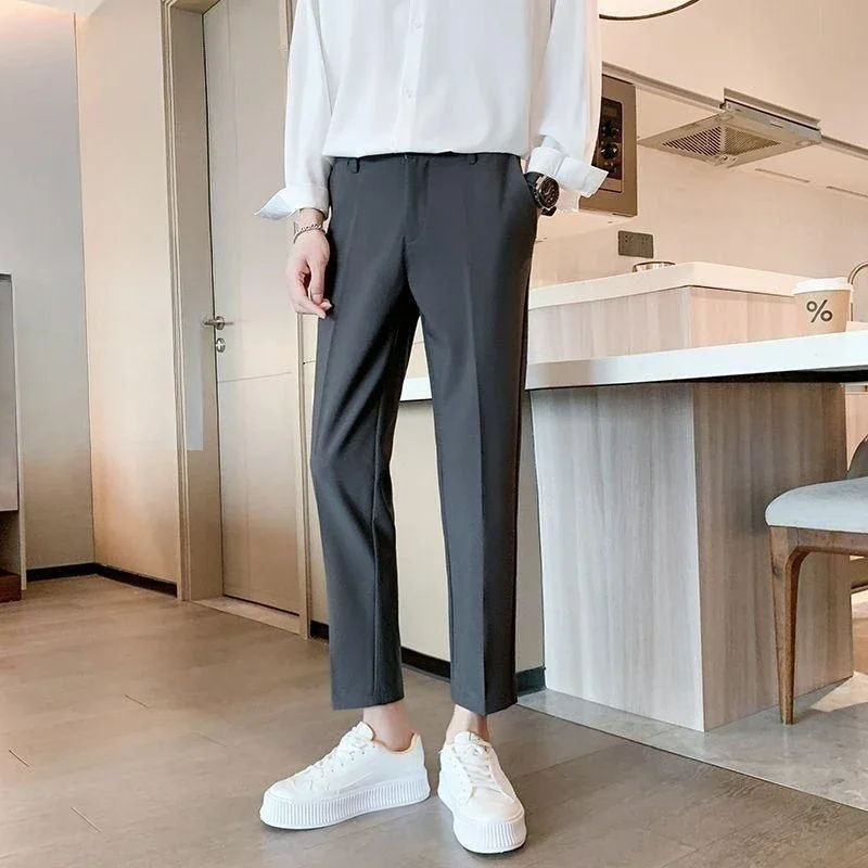 Plus Big Size Social Tailoring Khaki Trousers for Men Slim Fit Business Man Suits Pants Tressed Luxury Fashion Spandex Slacks Up