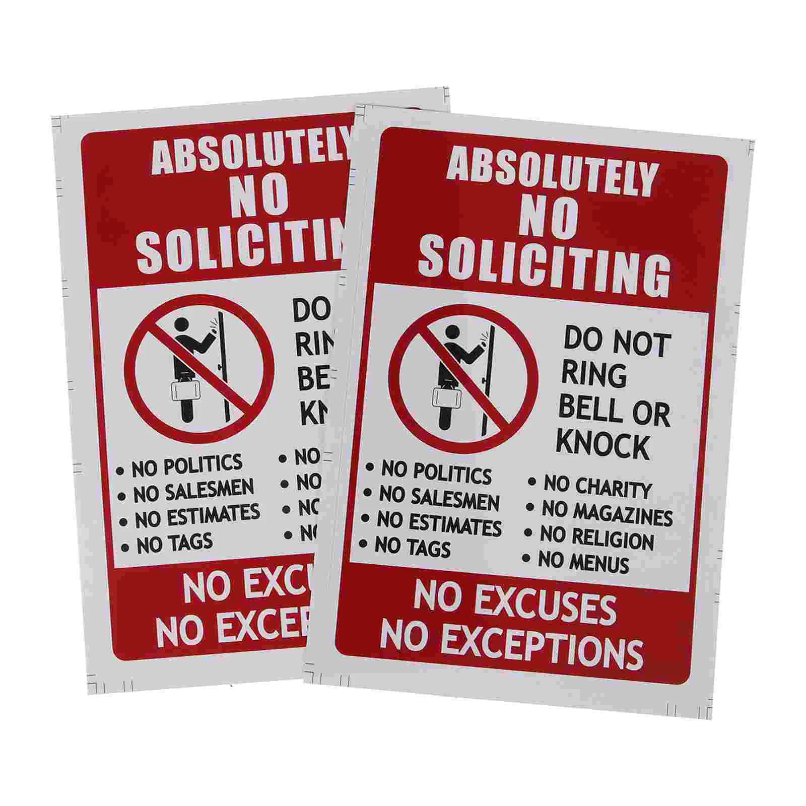 2 Pcs No Solicitation Sign Entry Sticker Stickers Solicitors for Front Door Pvc Self-adhesive