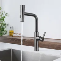 3-Mode Waterfall Kitchen Faucet Pull-Out Stream Sprayer Stainless Steel Single Hole 360° Rotation Sink Mixer