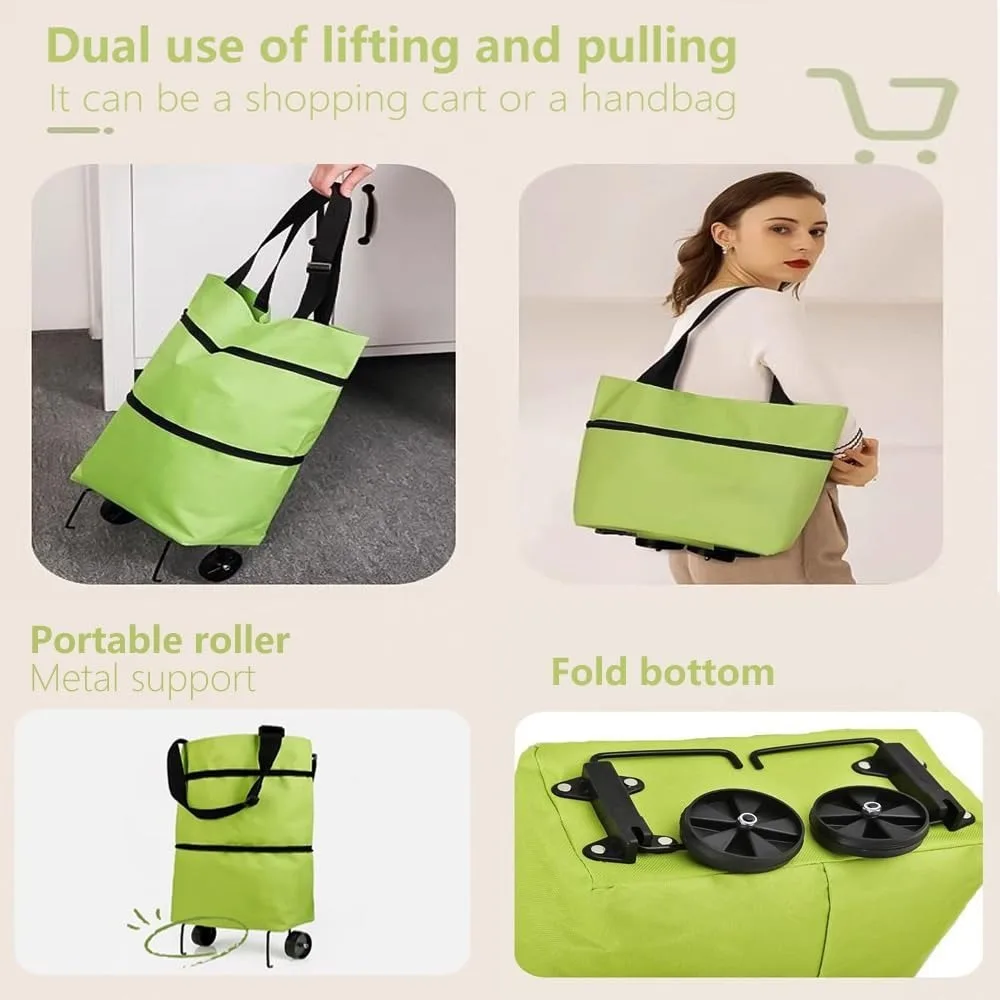 Carrinho de Compras Dobrável com Rodas, Bolsa de Compras Reutilizável em Tecido Oxford Resistente, Carrinho Dobrável para Mulheres, Compras e Viagens