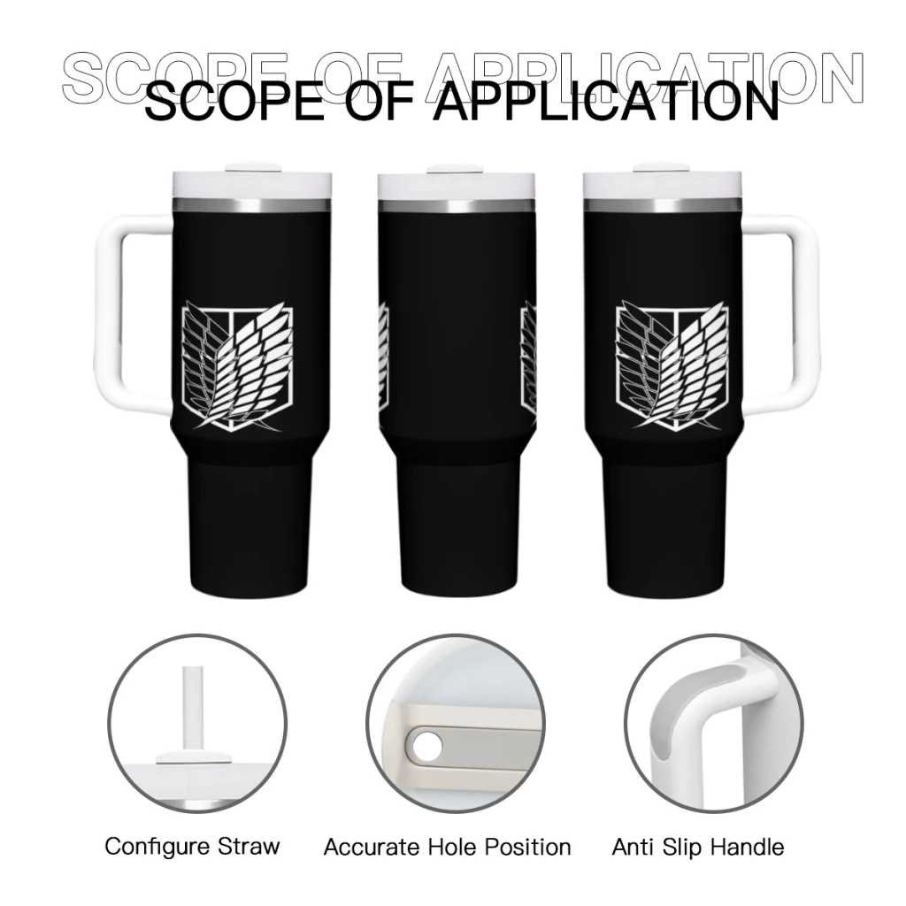 Car Travel Mugs Wings of Liberty Attack on Titan Retro Stainless Steel 304 Tumbler Water Bottle 40oz/1200ml