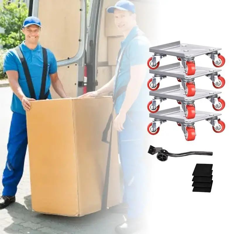 Furniture Moving Wheels 5-Wheel Heavy Duty Furniture Mover With Brake Short Crowbar Load Lifter Moving Tool Set For Sofas