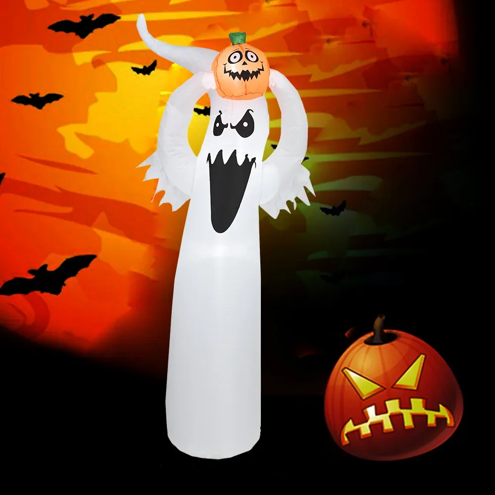 LED Inflatable Halloween Lights Props Inflatable Model 1.8 Meters Luminous White Ghost Little Ghost Holding Pumpkin Decoration