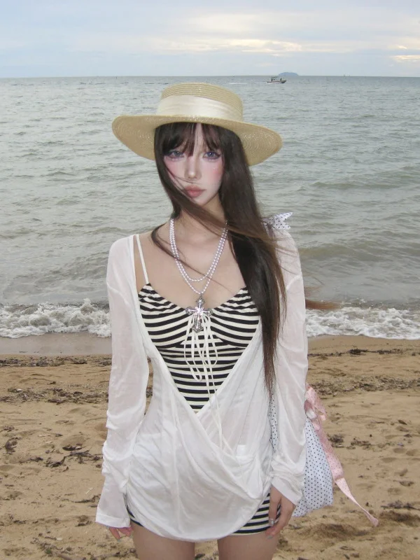 

Топ-бикини с длинными рукавами для защиты от солнца, раздельный купальник для термальных источников, отдыха на островах, фотосессий, Pure Desire