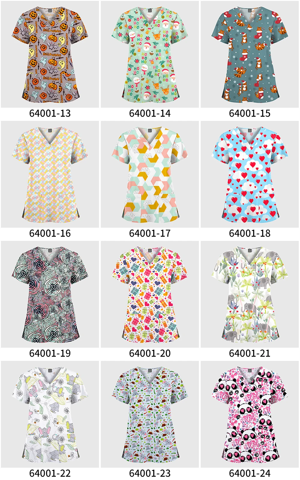 Großhandel Polyester Spandex Uniformen Schöne Krankenhaus Scrubs Tops Frauen Krankenschwester Gedruckt Scrub Top Gesundheitswesen Krankenpflege Scrub Shirt – Detail 7