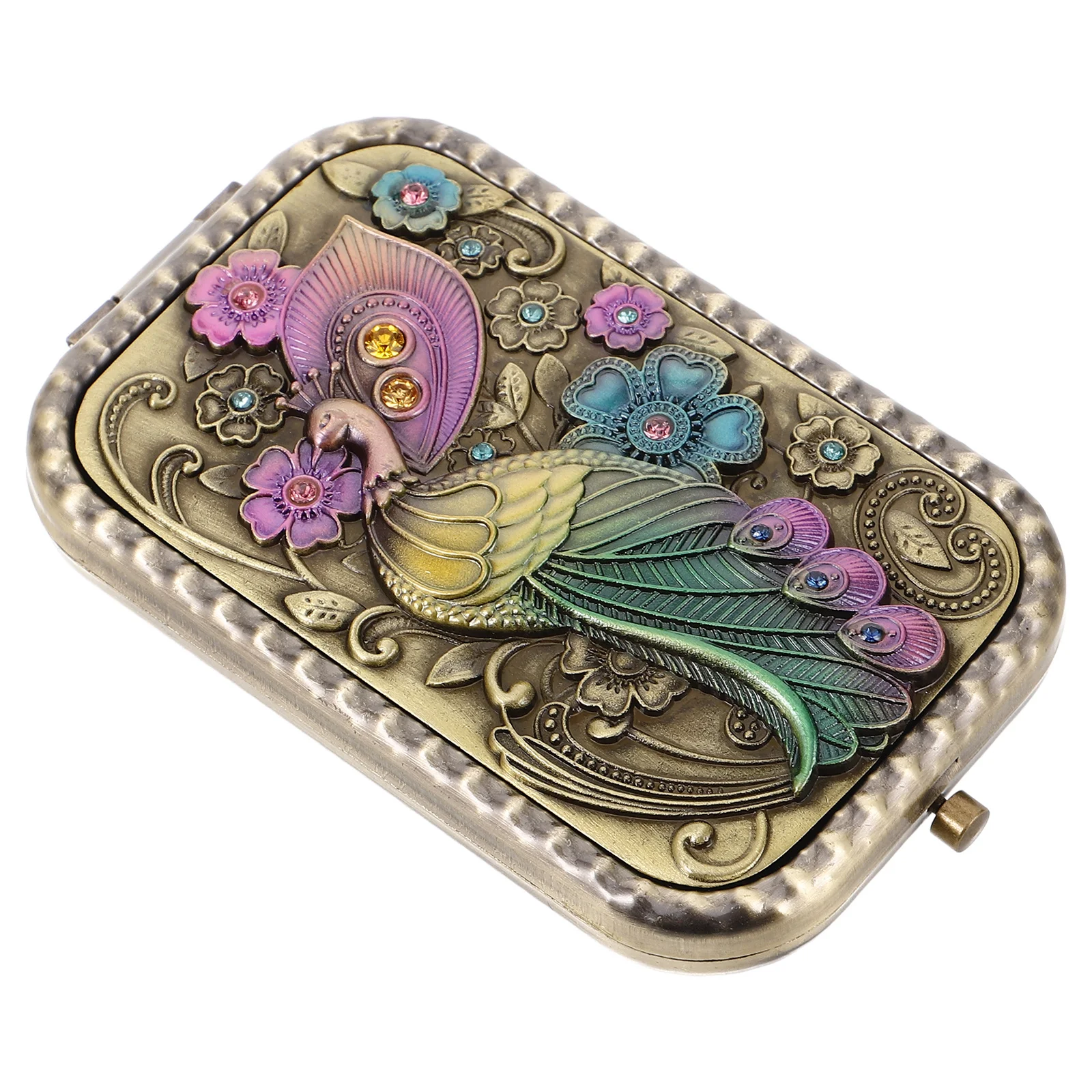

Vintage Portable Makeup Retro Copper Folding Hand Mirror Peacock Pattern Round Compact Metal Travel Mirror For Women