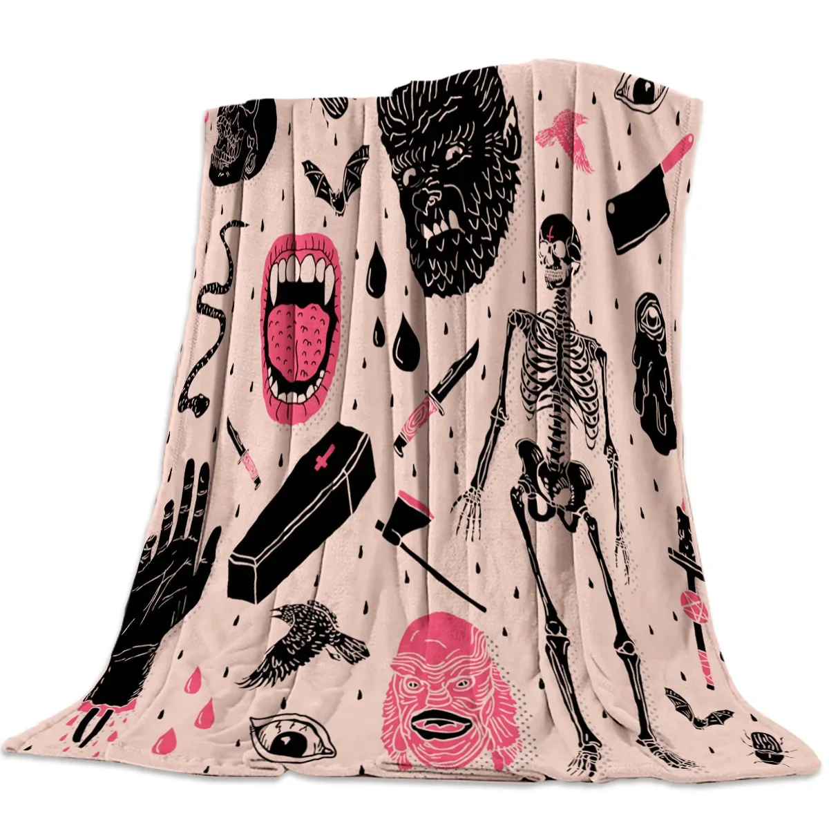 

Fleece Throw Bed Blanket Lightweight Super Soft Cozy Whole Lotta Horror Skull Bones Blanket Gift for Adults Kids