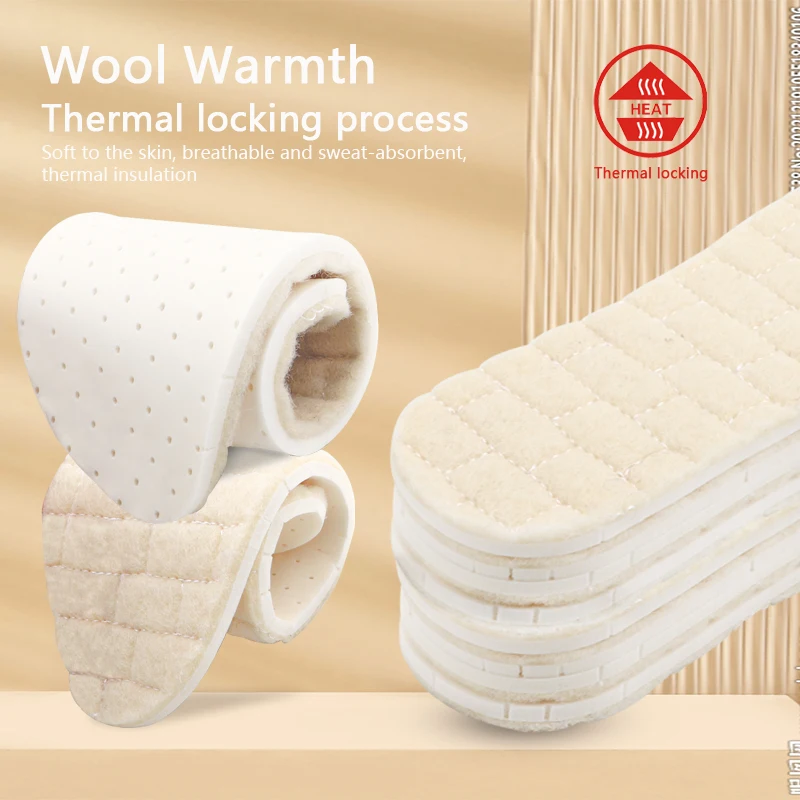 Winter Warm Insoles for Shoes Thermal Wool Latex Inserts Comfort Soft Shock Absorbing Foot Pads Man Women Heating Boot Cushion