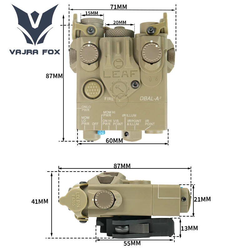 Dbal A2 Rosso Verde Laser Arma Luce PEQ Luce Bianca Accessori di Puntamento Attrezzatura da Caccia Airsoft Esterna Adatta per Guida da 20mm